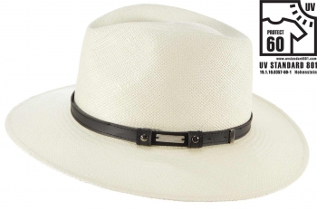 Palarie din paie Panama Fedora with black leather band - Seeberger