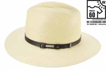 Palarie din paie Panama Fedora with black leather band - Seeberger